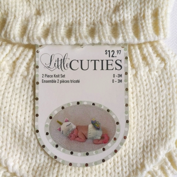 little cuties 2 piece knit unicorn photo prop set 0-3 months baby girl - Picture 2 of 6